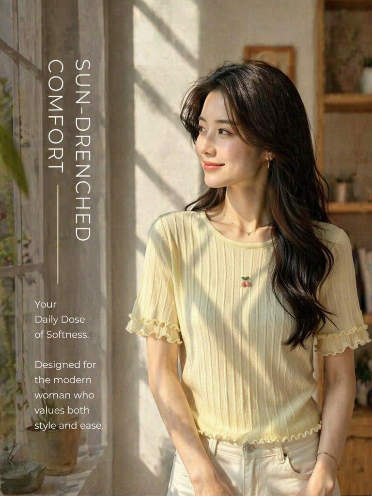 Cherry Blossom Whisper Ribbed Knit Top - Y2K Girlstyle