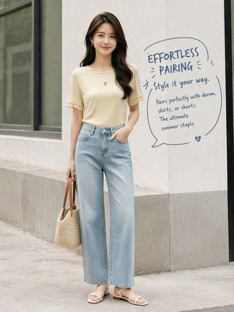 Cherry Blossom Whisper Ribbed Knit Top - Y2K Girlstyle