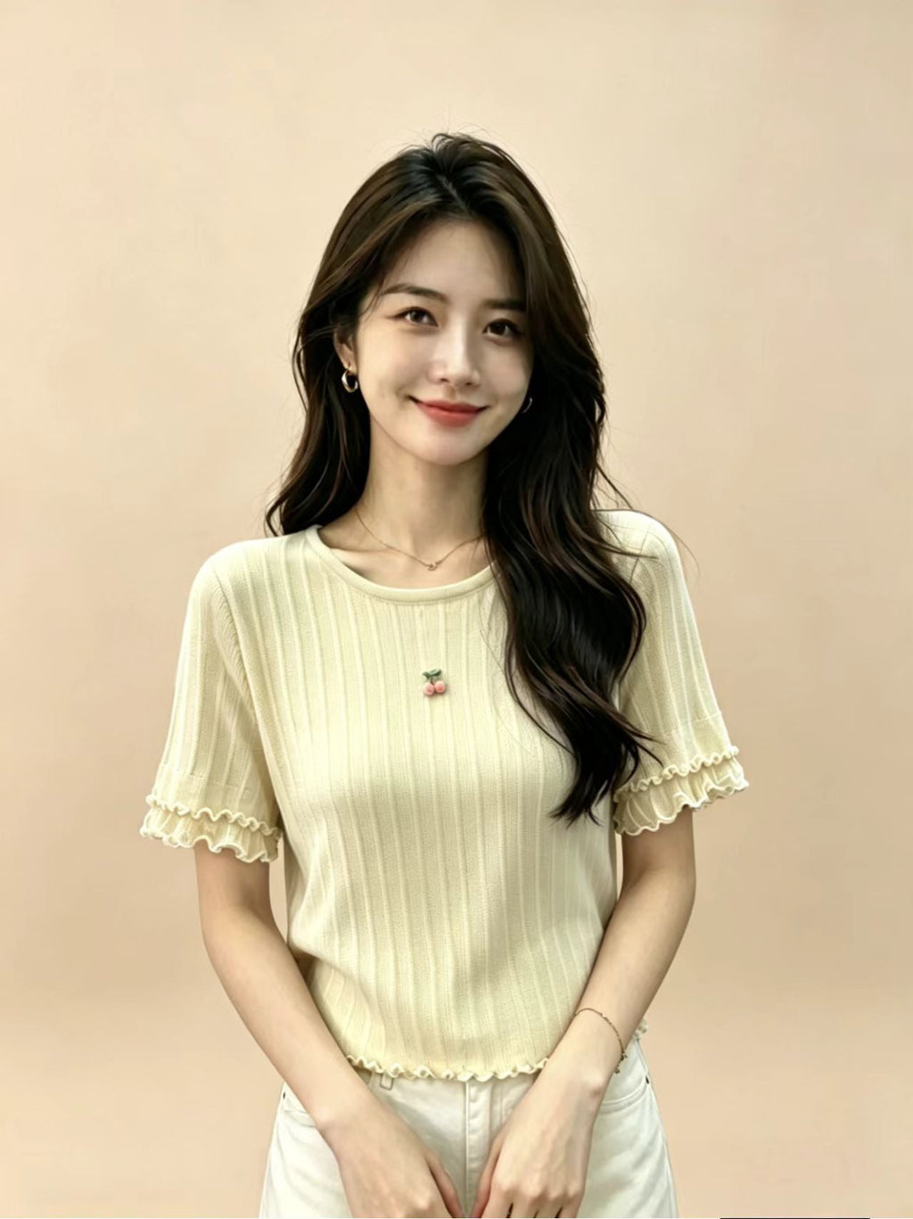 Cherry Blossom Whisper Ribbed Knit Top - Y2K Girlstyle