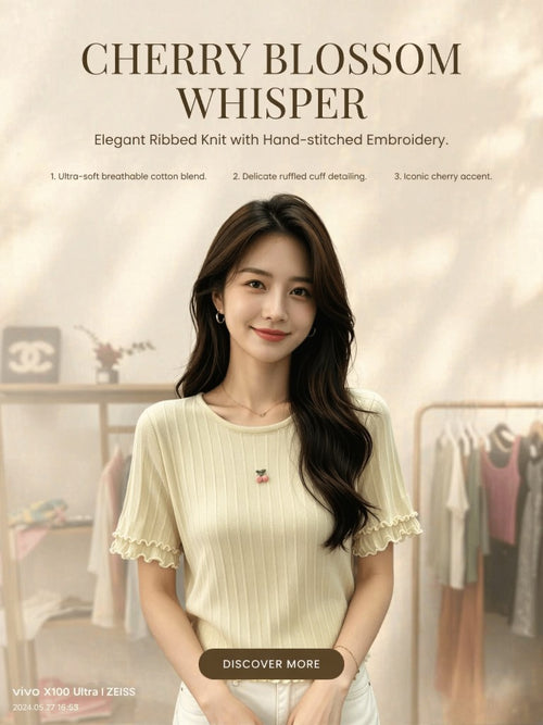Cherry Blossom Whisper Ribbed Knit Top