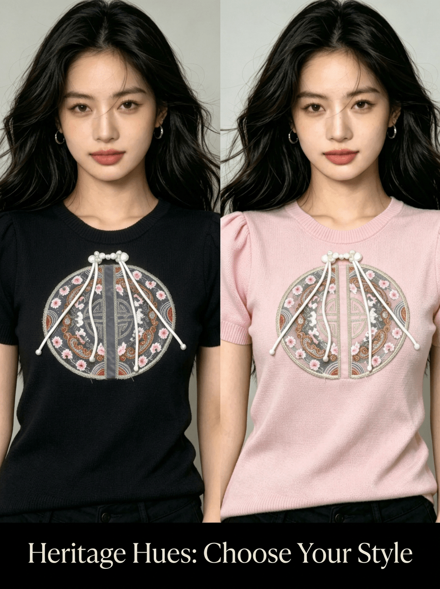 New Chinese embroidered thin ice silk knitted sweater Embroidered knitted sweater（最低50件起批） - Y2K Girlstyle