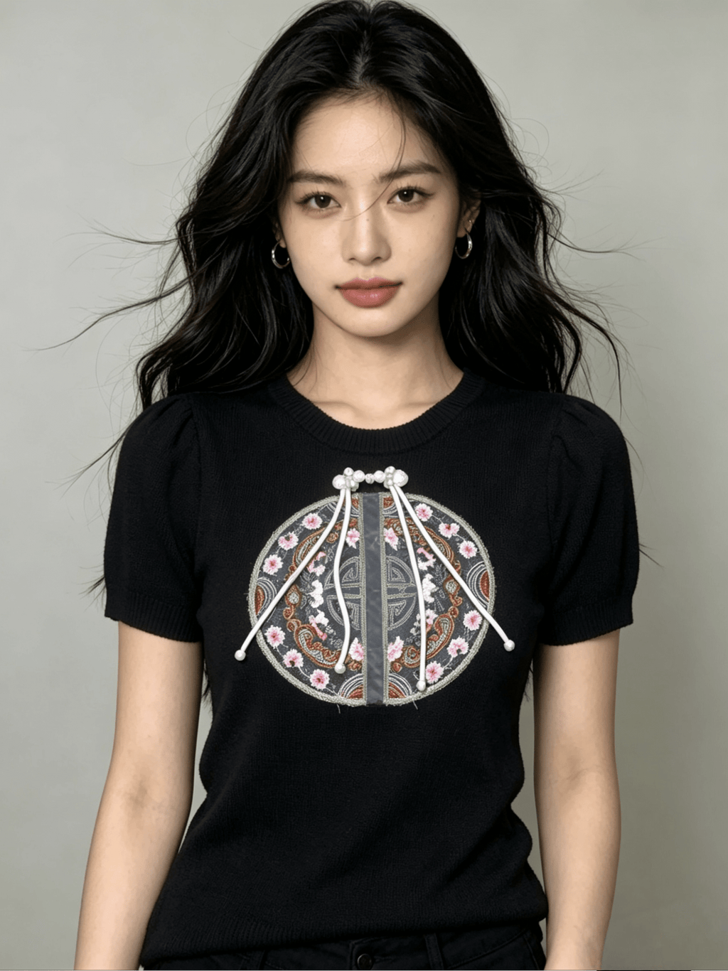 New Chinese embroidered thin ice silk knitted sweater Embroidered knitted sweater（最低50件起批） - Y2K Girlstyle