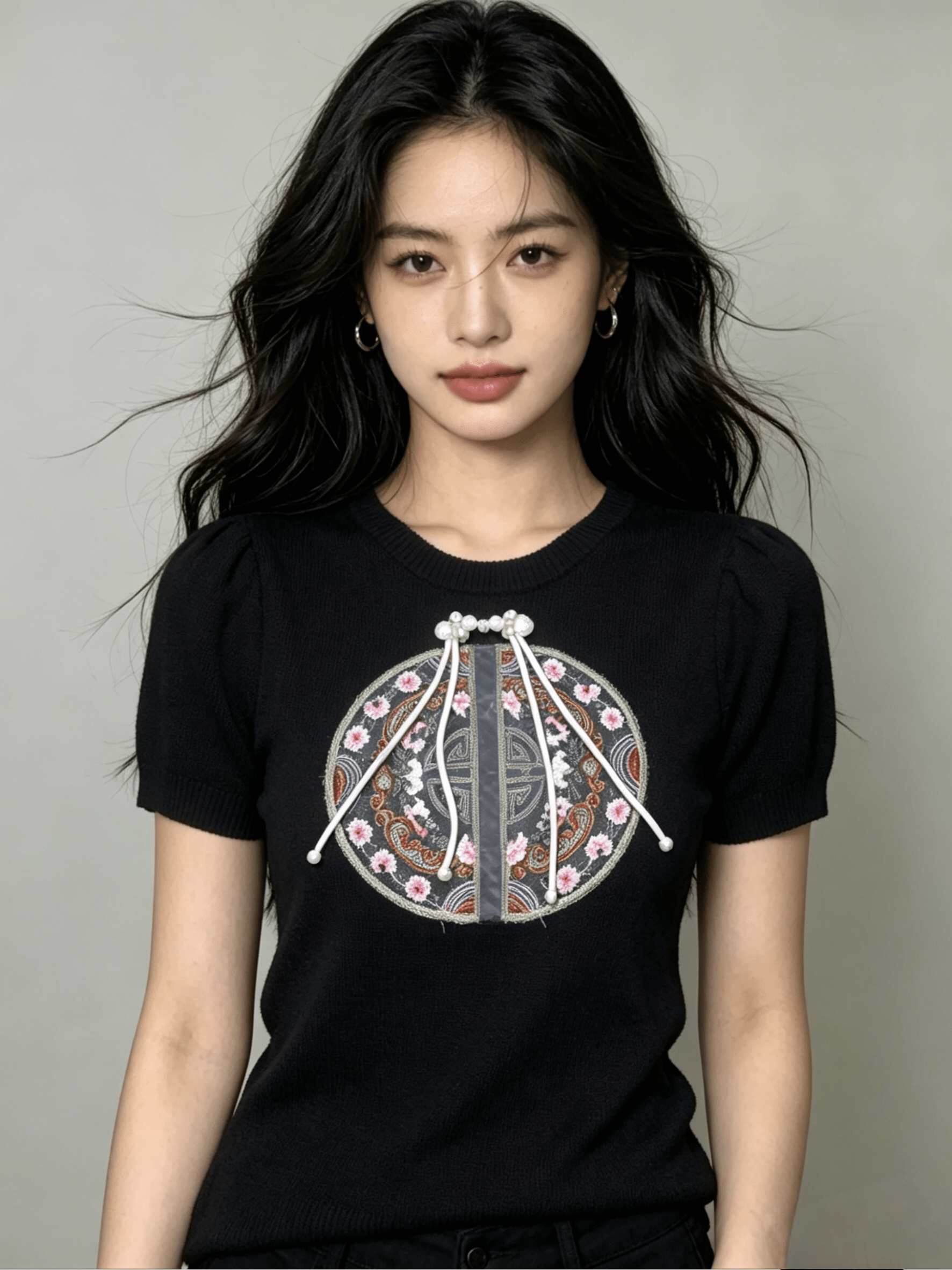 New Chinese embroidered thin ice silk knitted sweater Embroidered knitted sweater（最低50件起批） - Y2K Girlstyle