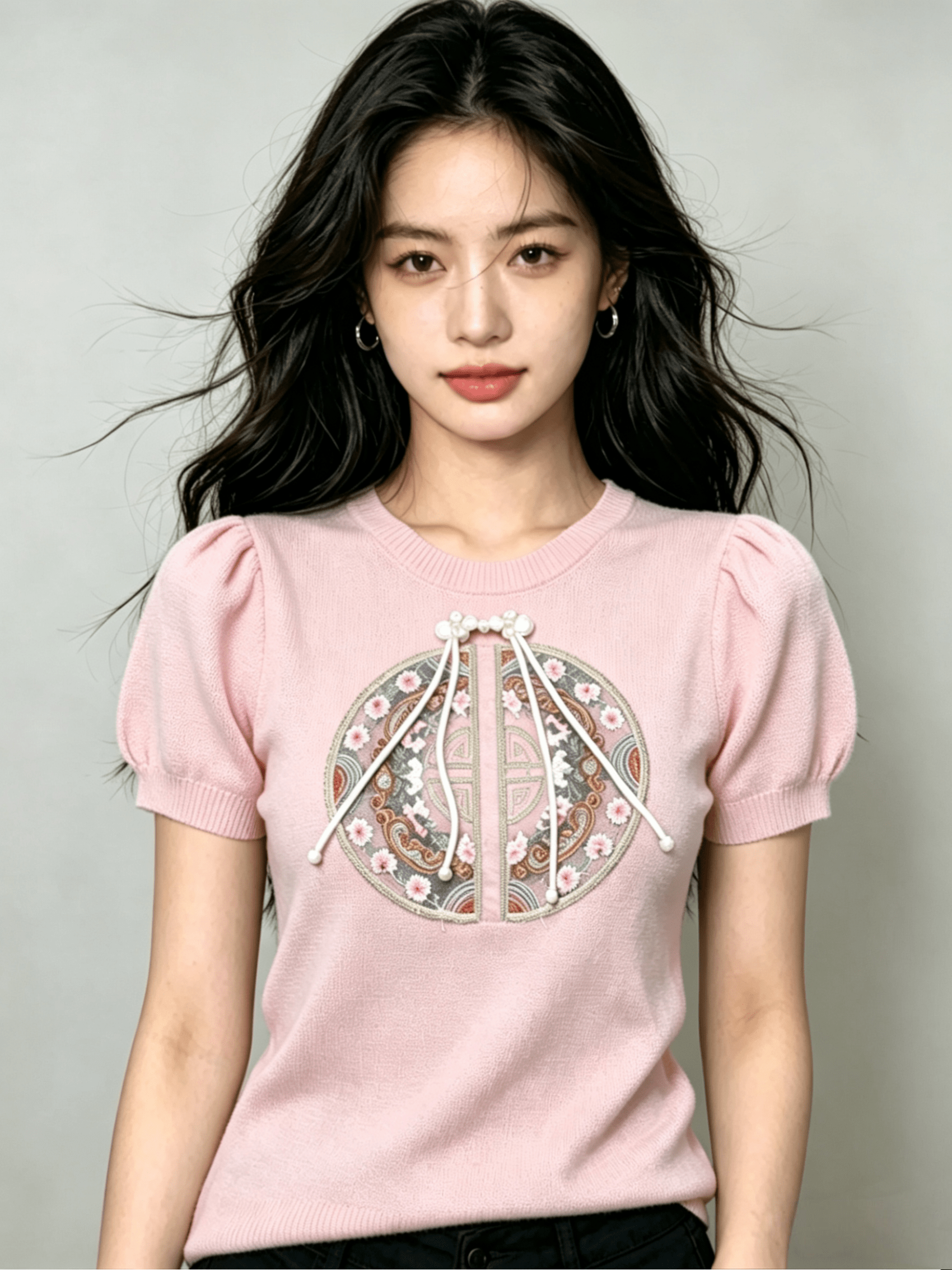 New Chinese embroidered thin ice silk knitted sweater Embroidered knitted sweater（最低50件起批） - Y2K Girlstyle