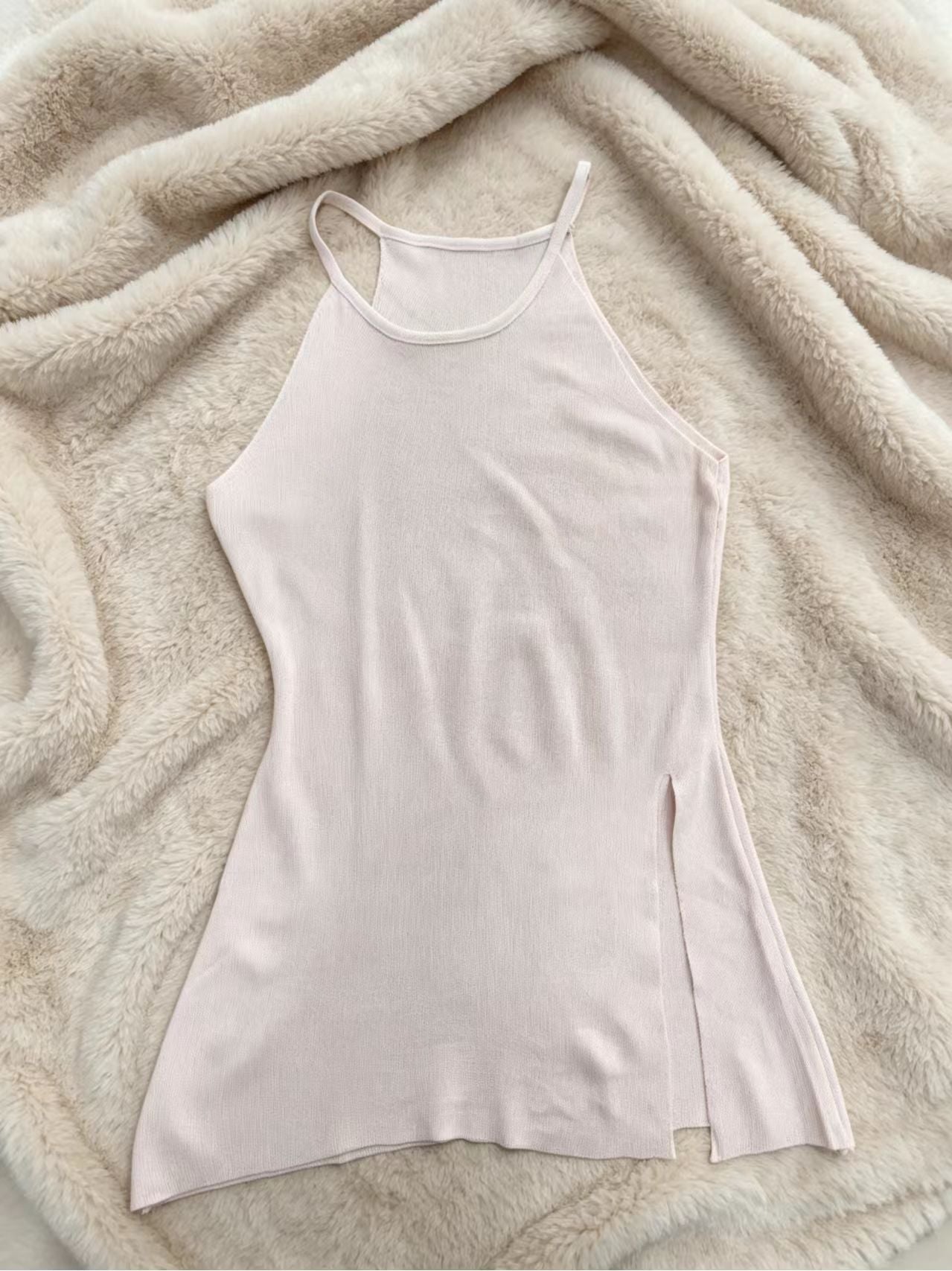 Ribbed Knit Slit Longline Cami Top | Sage Green & Apricot | Wholesale MOQ 20pcs - Y2K Girlstyle