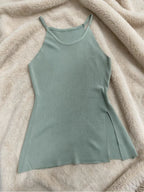 Ribbed Knit Slit Longline Cami Top | Sage Green & Apricot | Wholesale MOQ 20pcs - Y2K Girlstyle