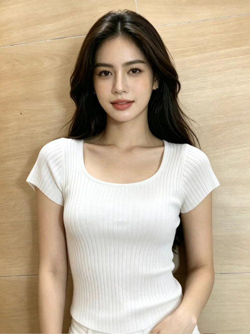 Ribbed Slim Fit Knit Top | Back Button Detail | 3 Colors Mixed | One Size | MOQ 50pcs Wholesale - Y2K Girlstyle