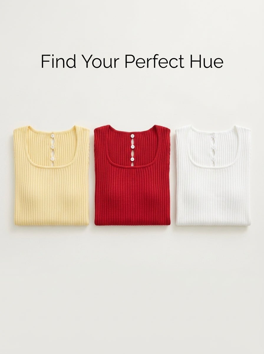 Ribbed Slim Fit Knit Top | Back Button Detail | 3 Colors Mixed | One Size | MOQ 50pcs Wholesale - Y2K Girlstyle
