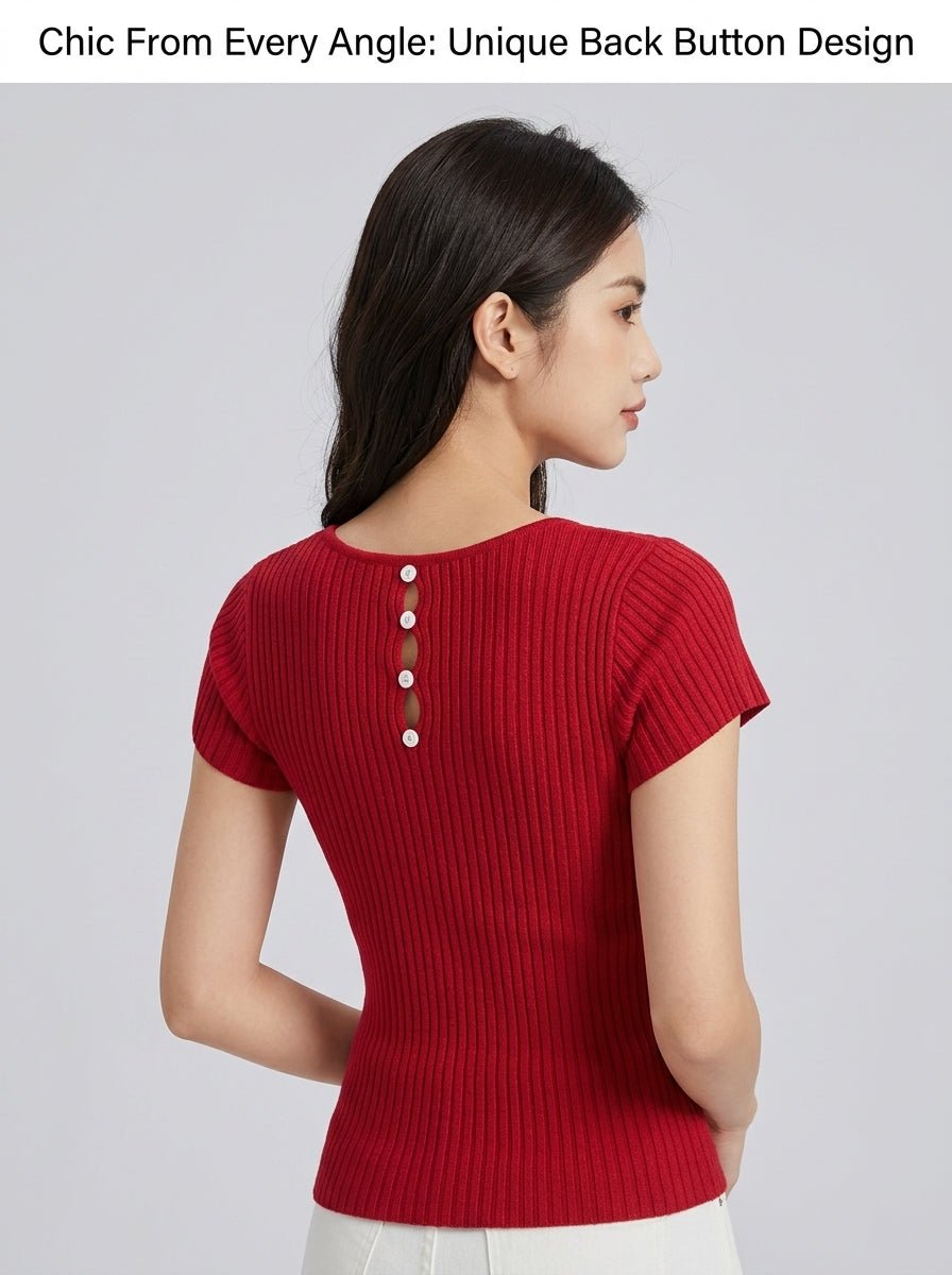 Ribbed Slim Fit Knit Top | Back Button Detail | 3 Colors Mixed | One Size | MOQ 50pcs Wholesale - Y2K Girlstyle