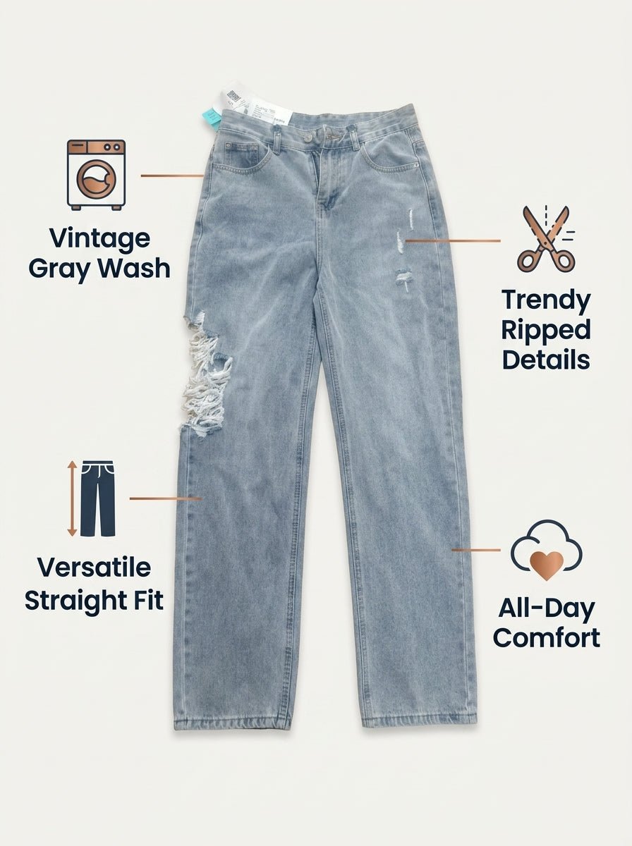 Ripped Wide - Leg Jeans | Distressed Denim Wholesale | Y2K Street Style - Y2K Girlstyle
