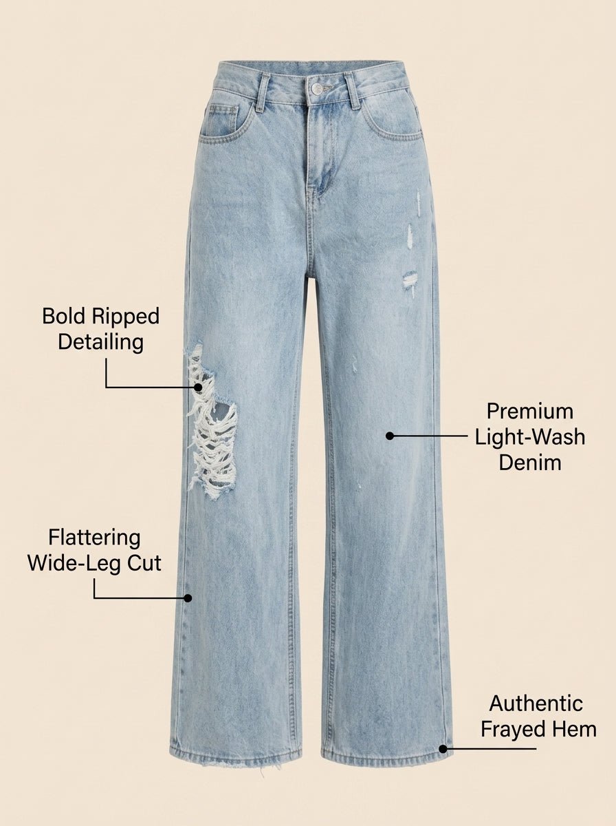 Ripped Wide - Leg Jeans | Distressed Denim Wholesale | Y2K Street Style - Y2K Girlstyle