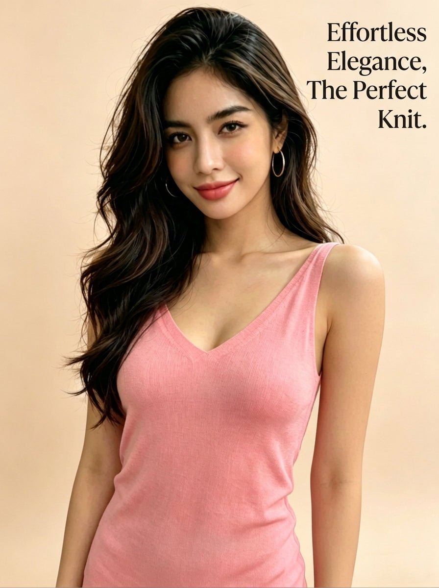 Sheer Knit Camisole | Summer Basic Tank Top | Thin V - Neck Vest Wholesale - Y2K Girlstyle