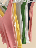 Sheer Knit Camisole | Summer Basic Tank Top | Thin V - Neck Vest Wholesale - Y2K Girlstyle