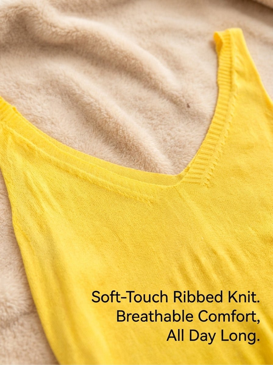 Sheer Knit Camisole | Summer Basic Tank Top | Thin V - Neck Vest Wholesale - Y2K Girlstyle