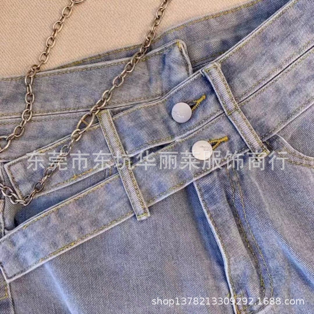 Summer women's versatile jeans manufacturers wholesale casual belt high waist denim shorts design sense niche pants - Y2K Girlstyle