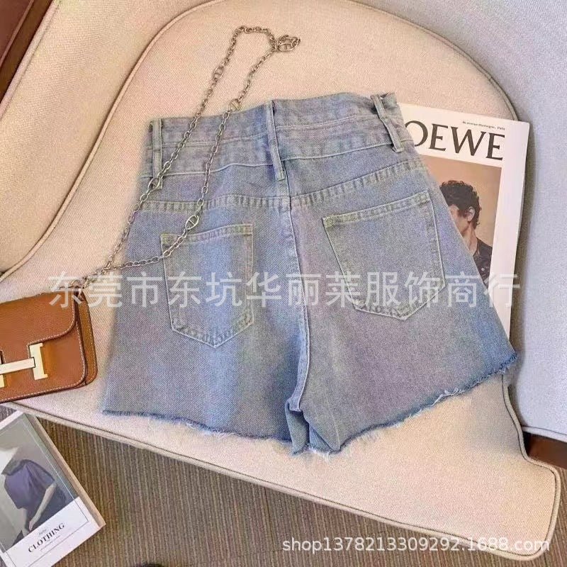 Summer women's versatile jeans manufacturers wholesale casual belt high waist denim shorts design sense niche pants - Y2K Girlstyle