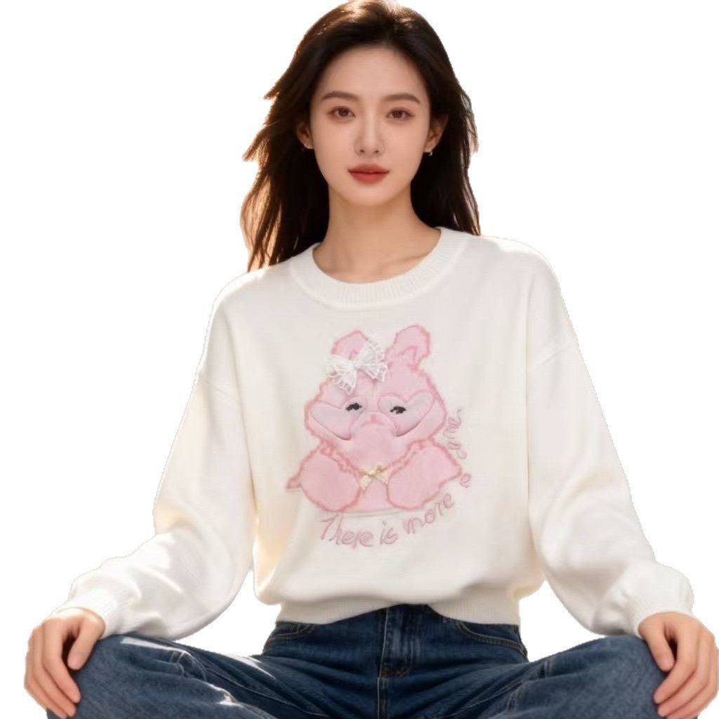 Sweet knitted long - sleeved sweater pullover embroidered sweater small whole order Sweet sweater wholesale - Y2K Girlstyle