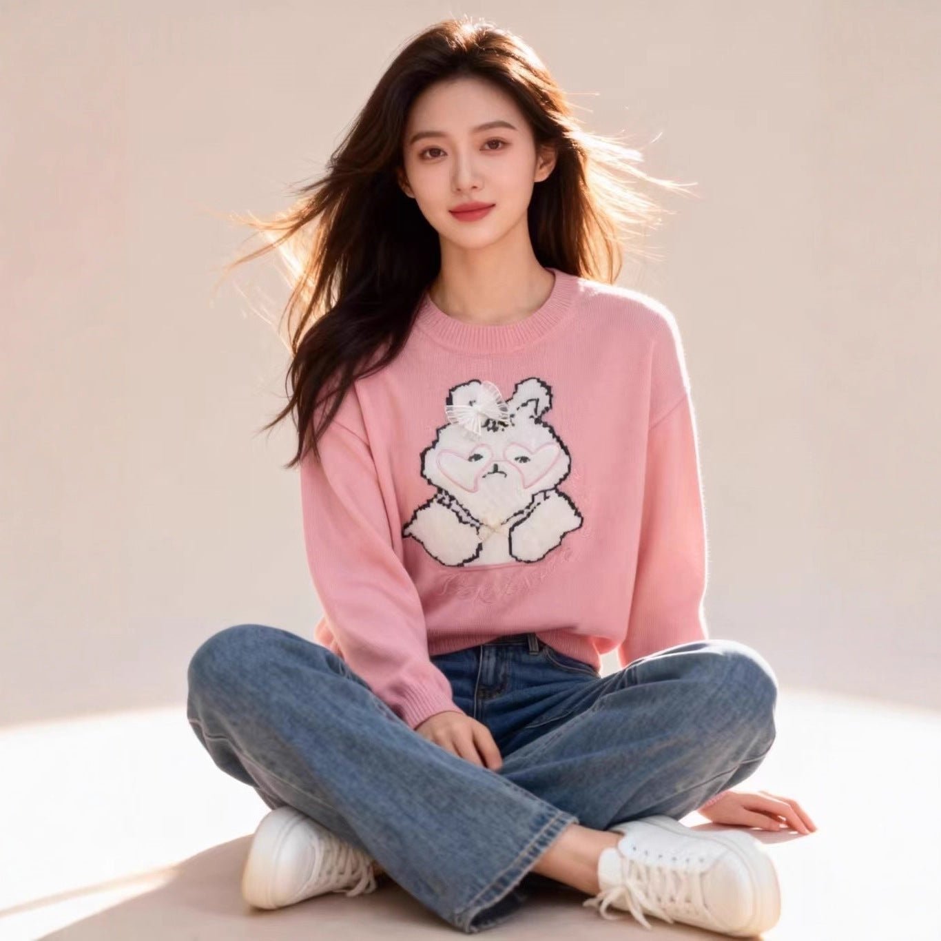 Sweet knitted long - sleeved sweater pullover embroidered sweater small whole order Sweet sweater wholesale - Y2K Girlstyle