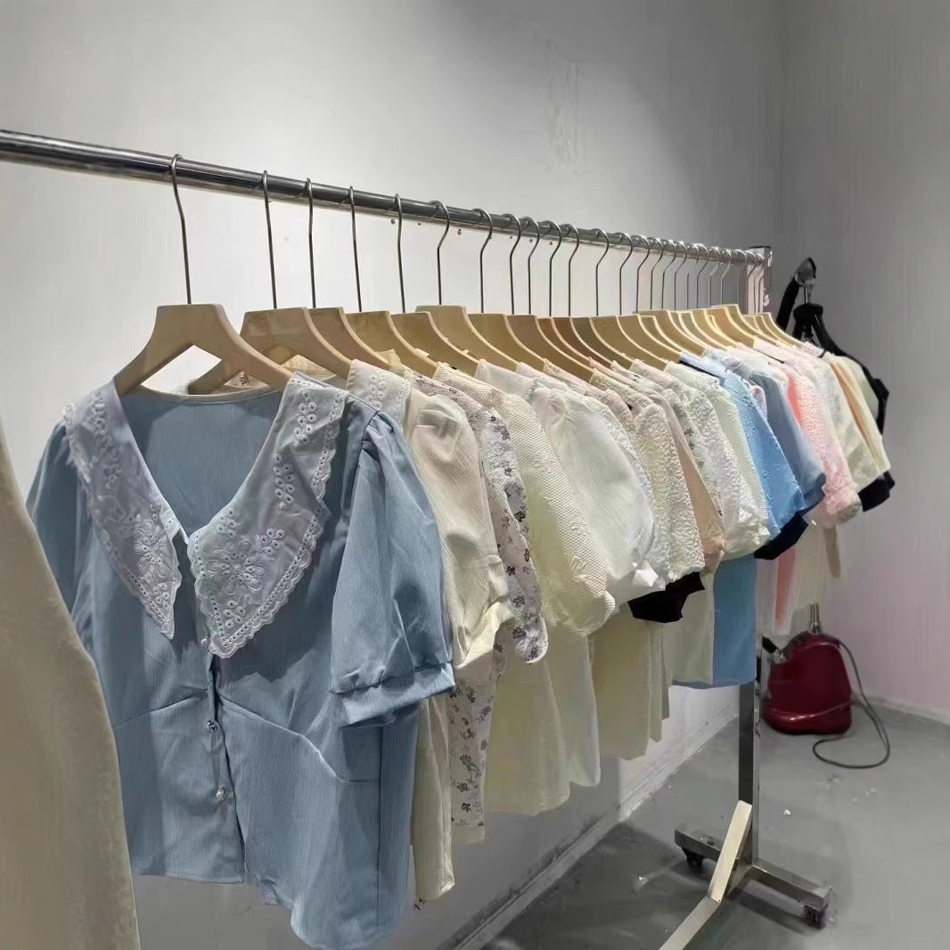 Women's summer French shirt, foreign style Spice Girls, open navel, short styles, short sleeves, multiple styles, mixed delivery, clear goods, low price supply - Y2K Girlstyle