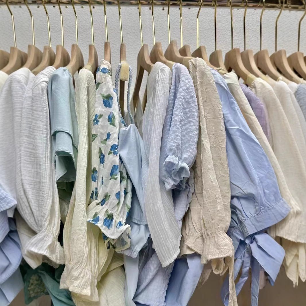 Women's summer French shirt, foreign style Spice Girls, open navel, short styles, short sleeves, multiple styles, mixed delivery, clear goods, low price supply - Y2K Girlstyle