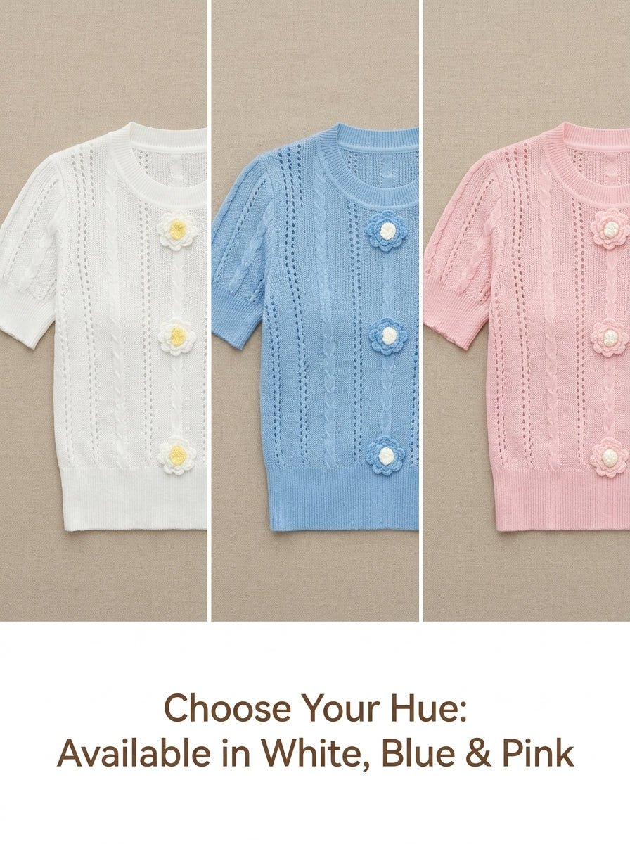 Y2K 3D Floral Hollow Crochet Knit Top | 3 Color Mix | MOQ 50pcs - Y2K Girlstyle