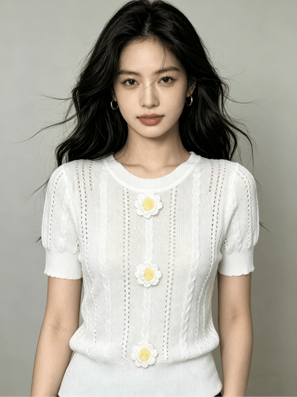 Y2K 3D Floral Hollow Crochet Knit Top | 3 Color Mix | MOQ 50pcs - Y2K Girlstyle