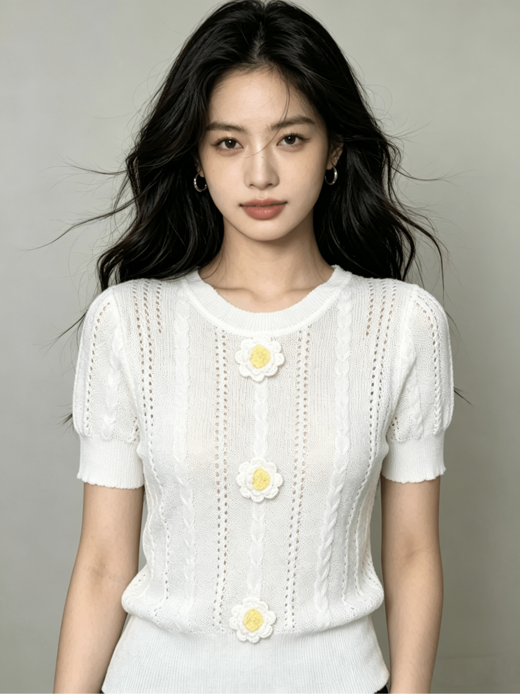 Y2K 3D Floral Hollow Crochet Knit Top | 3 Color Mix | MOQ 50pcs - Y2K Girlstyle
