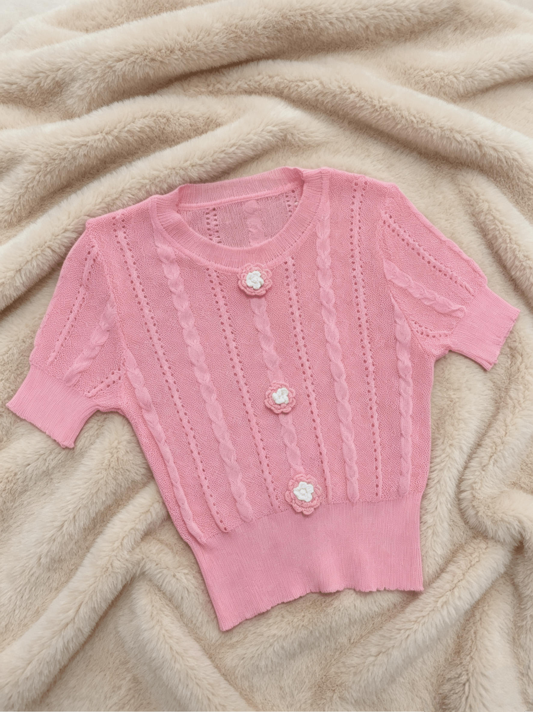 Y2K 3D Floral Hollow Crochet Knit Top | 3 Color Mix | MOQ 50pcs - Y2K Girlstyle