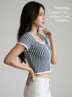 Y2K Black White Stripe Square Neck Knit Crop Top | MOQ 50pcs - Y2K Girlstyle