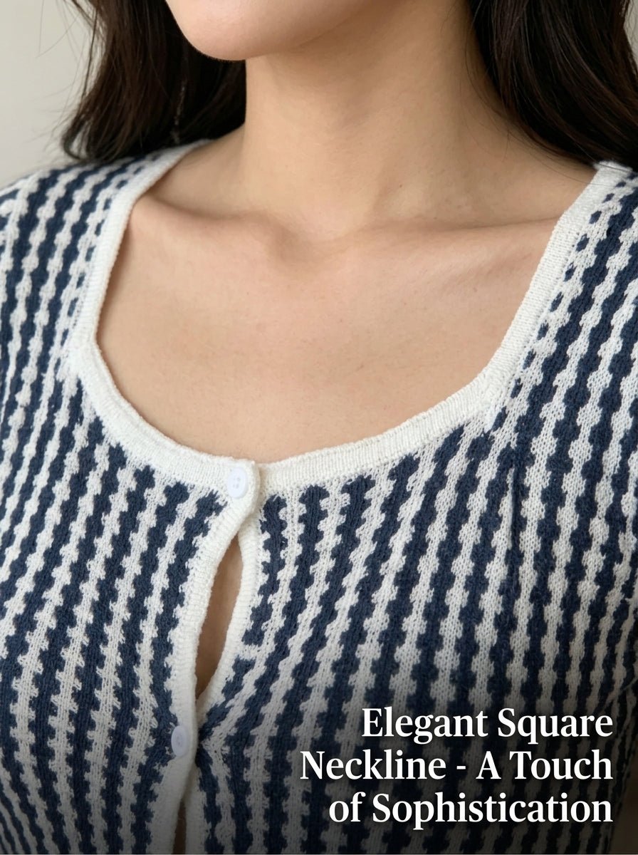 Y2K Black White Stripe Square Neck Knit Crop Top | MOQ 50pcs - Y2K Girlstyle