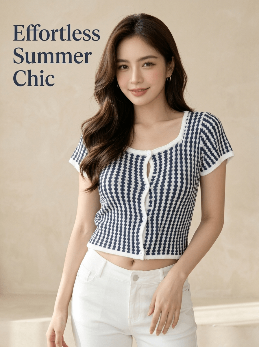 Y2K Black White Stripe Square Neck Knit Crop Top | MOQ 50pcs - Y2K Girlstyle