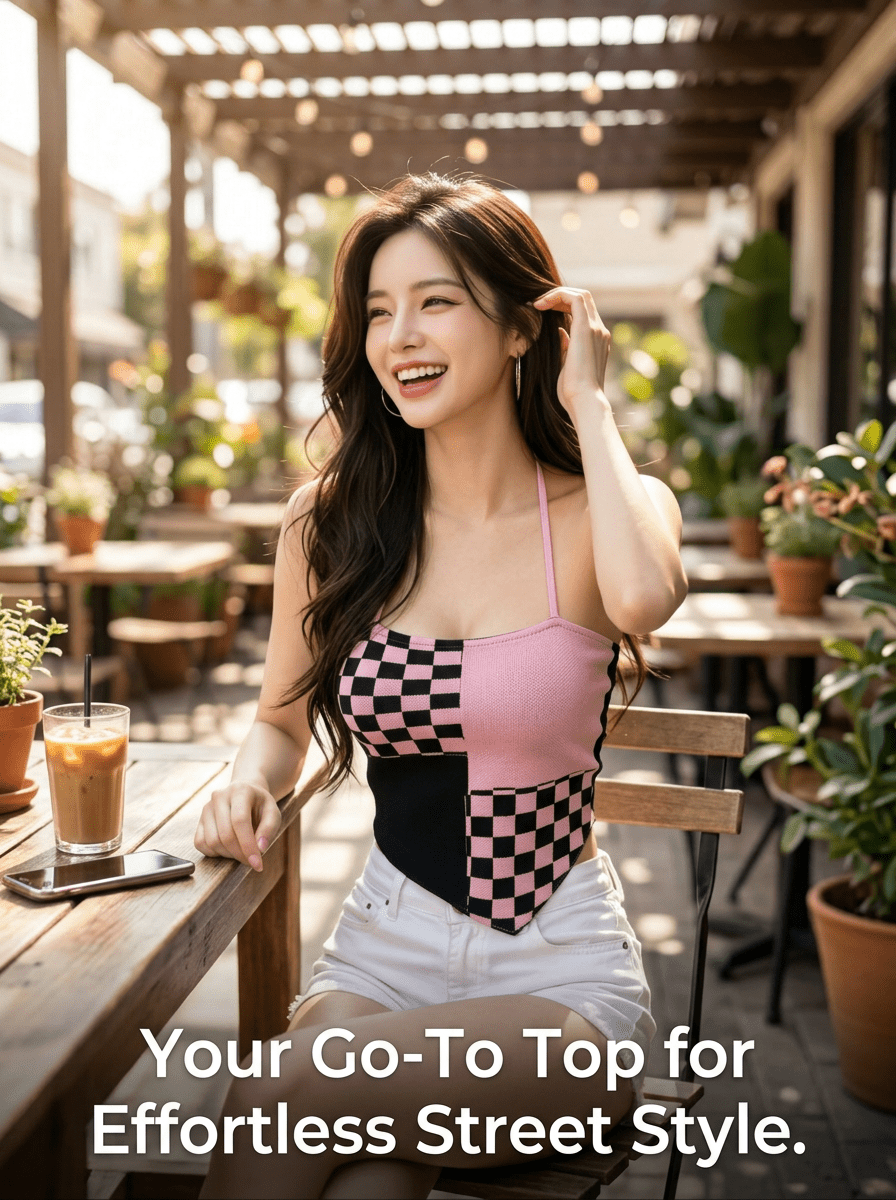 Y2K Checkered Halter Knit Cami Top | 5 - Color Mix Wholesale 50pcs+ - Y2K Girlstyle