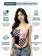 Y2K Checkered Halter Knit Cami Top | 5 - Color Mix Wholesale 50pcs+ - Y2K Girlstyle