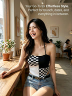Y2K Checkered Halter Knit Cami Top | 5 - Color Mix Wholesale 50pcs+ - Y2K Girlstyle