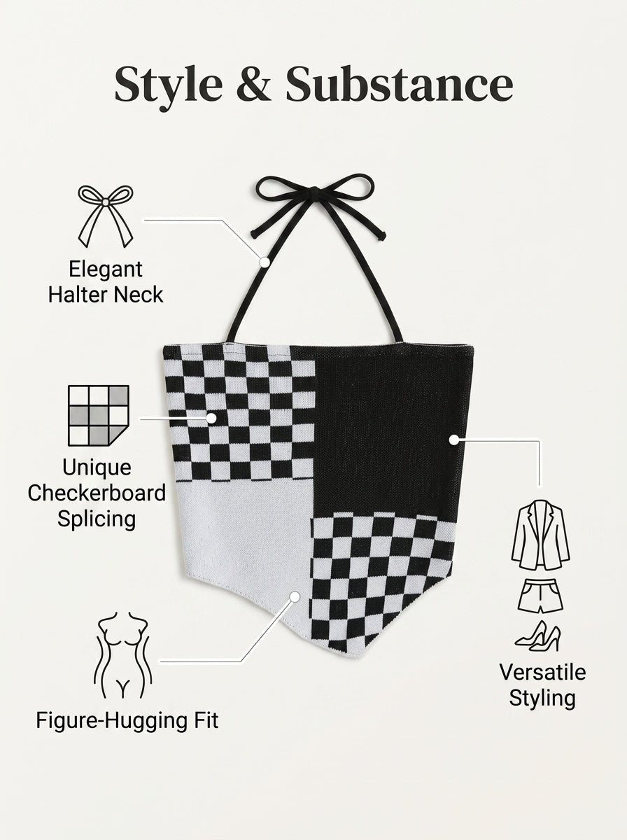 Y2K Checkered Halter Knit Cami Top | 5 - Color Mix Wholesale 50pcs+ - Y2K Girlstyle