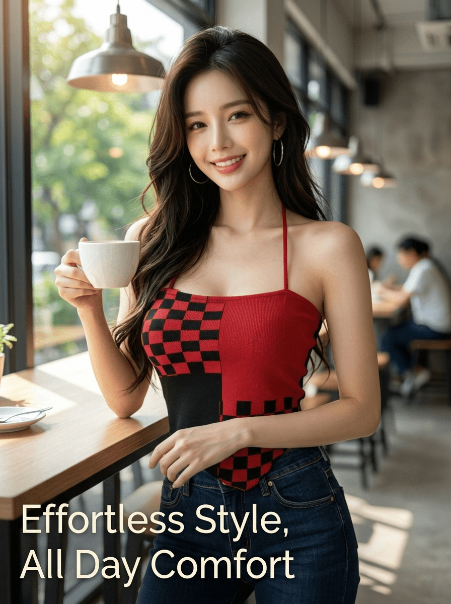Y2K Checkered Halter Knit Cami Top | 5 - Color Mix Wholesale 50pcs+ - Y2K Girlstyle