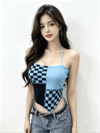 Y2K Checkered Halter Knit Cami Top | 5 - Color Mix Wholesale 50pcs+ - Y2K Girlstyle