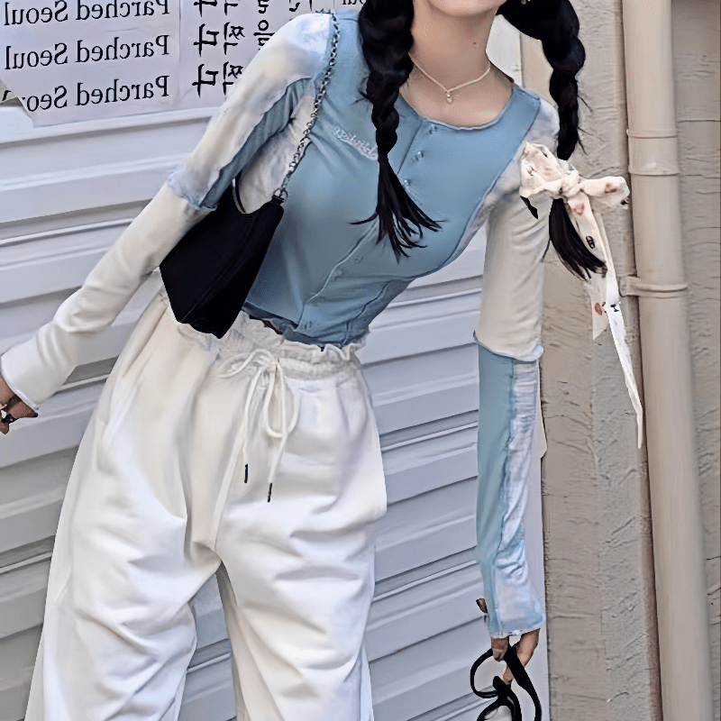 Y2K Color Block Embroidered Knit Top | Wholesale - Y2K Girlstyle