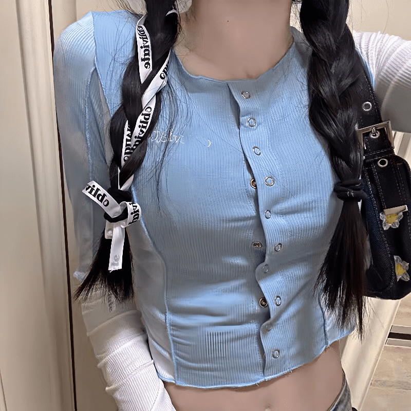 Y2K Color Block Embroidered Knit Top | Wholesale - Y2K Girlstyle