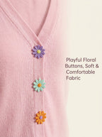 Y2K Daisy Button Knit Top | V - Neck Pastel Sweater - Y2K Girlstyle