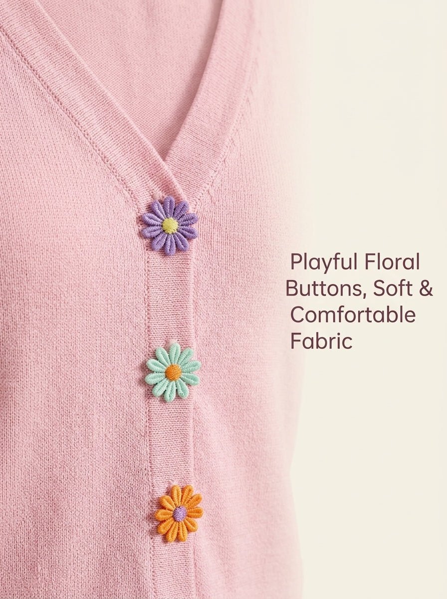 Y2K Daisy Button Knit Top | V - Neck Pastel Sweater - Y2K Girlstyle