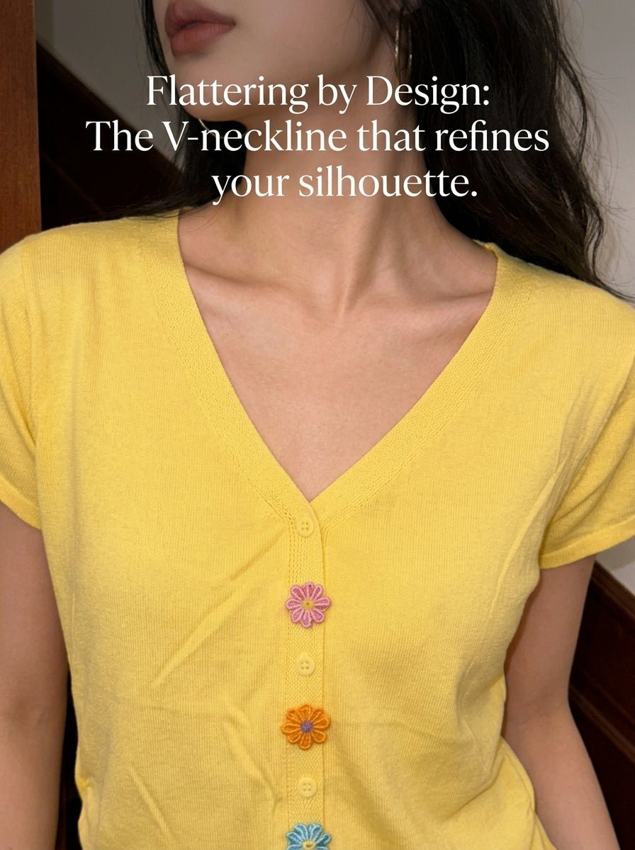 Y2K Daisy Button Knit Top | V - Neck Pastel Sweater - Y2K Girlstyle