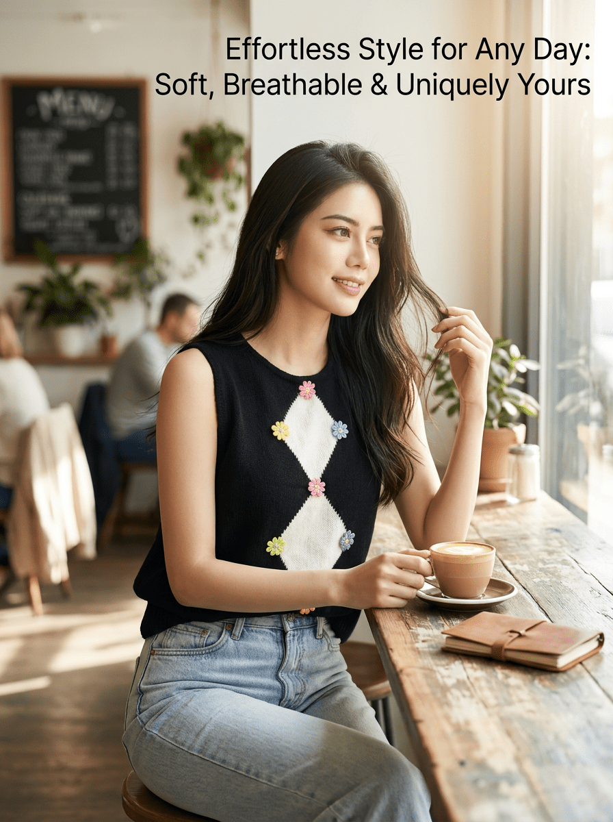 Y2K Diamond Argyle Colorful Floral Knit Vest | Black | MOQ 50pcs - Y2K Girlstyle