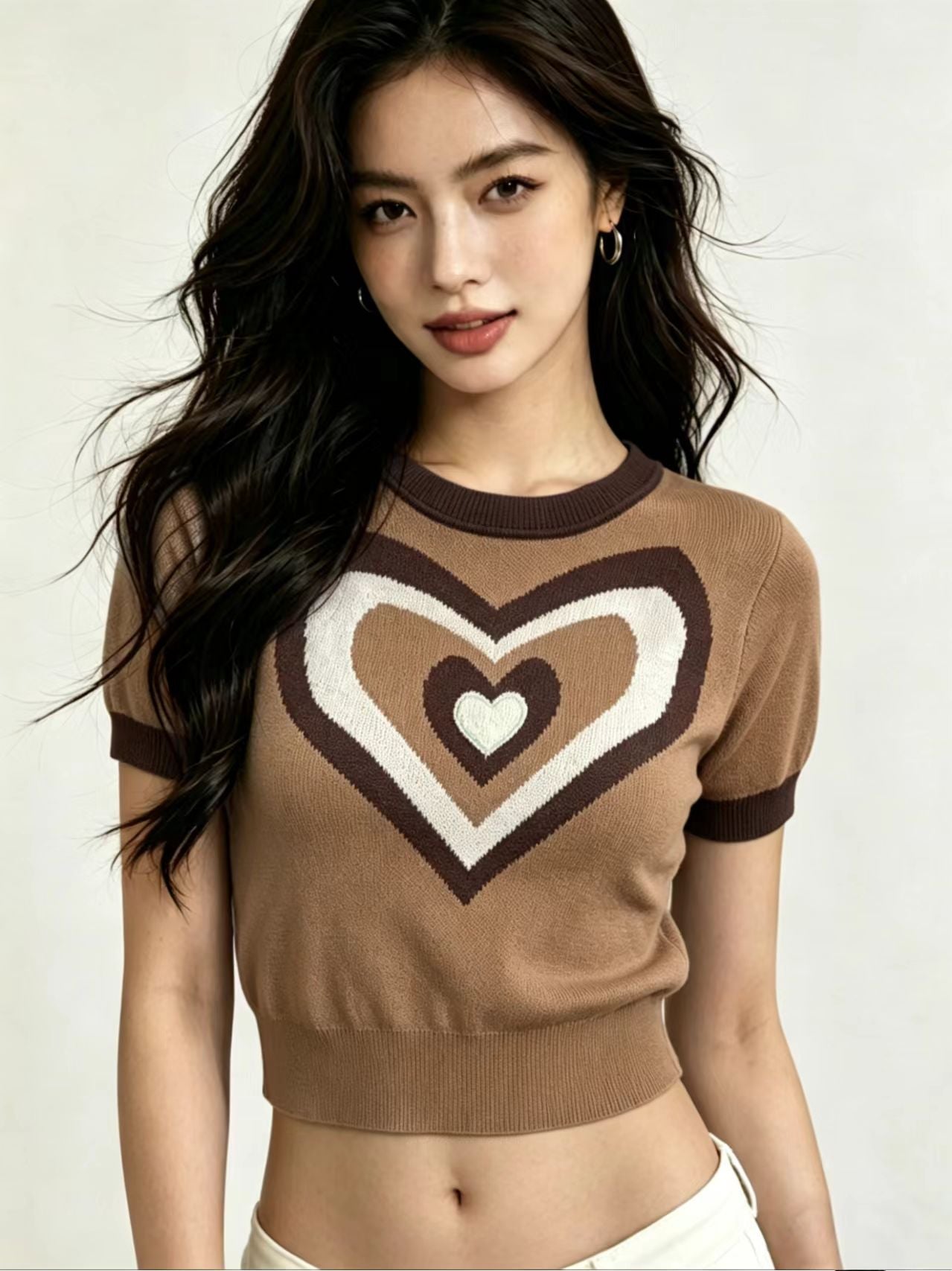 Y2K Heart Knit Short - Sleeve Crop Top | 3 Color Mix | MOQ 20pcs - Y2K Girlstyle