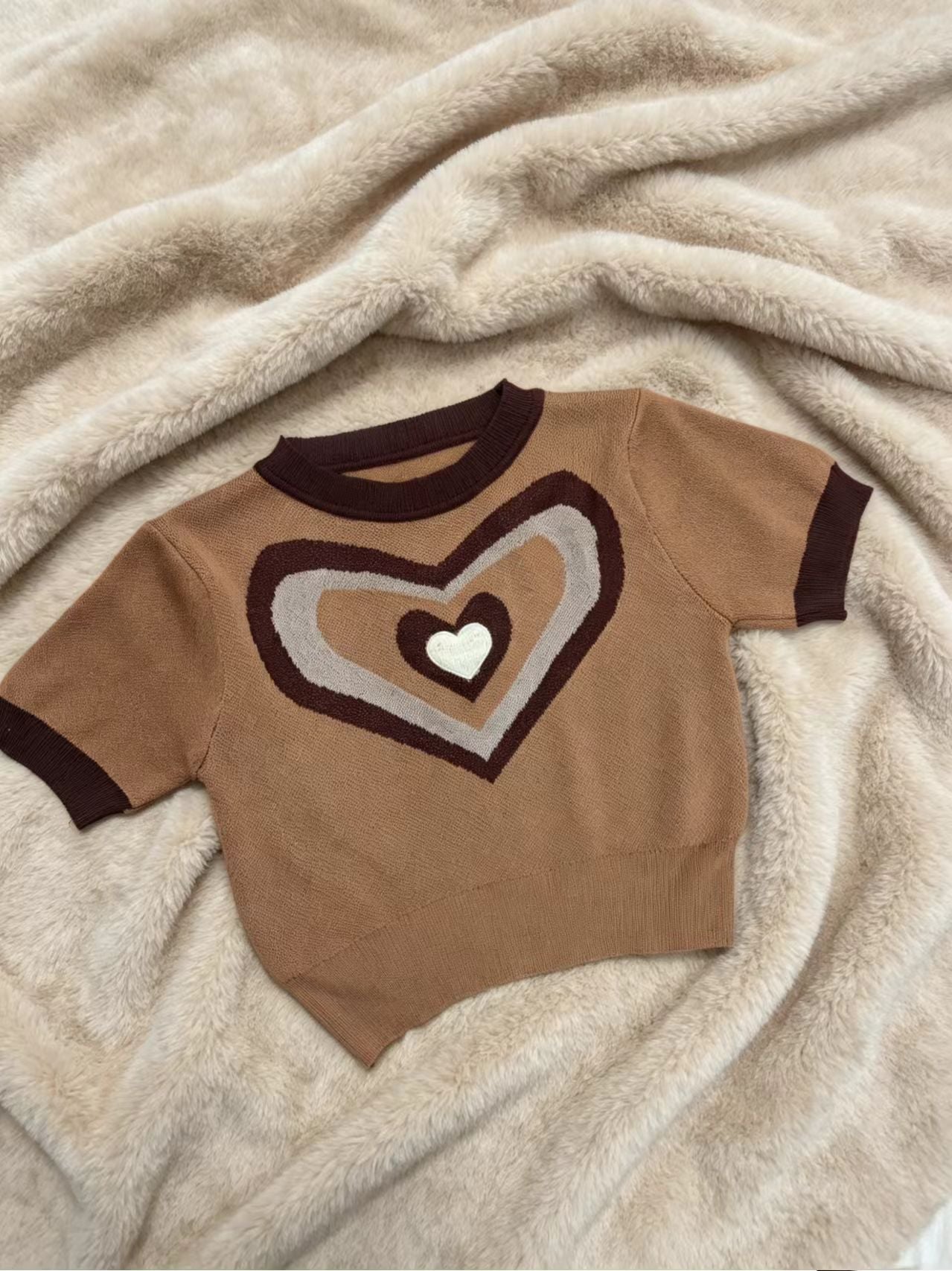 Y2K Heart Knit Short - Sleeve Crop Top | 3 Color Mix | MOQ 20pcs - Y2K Girlstyle