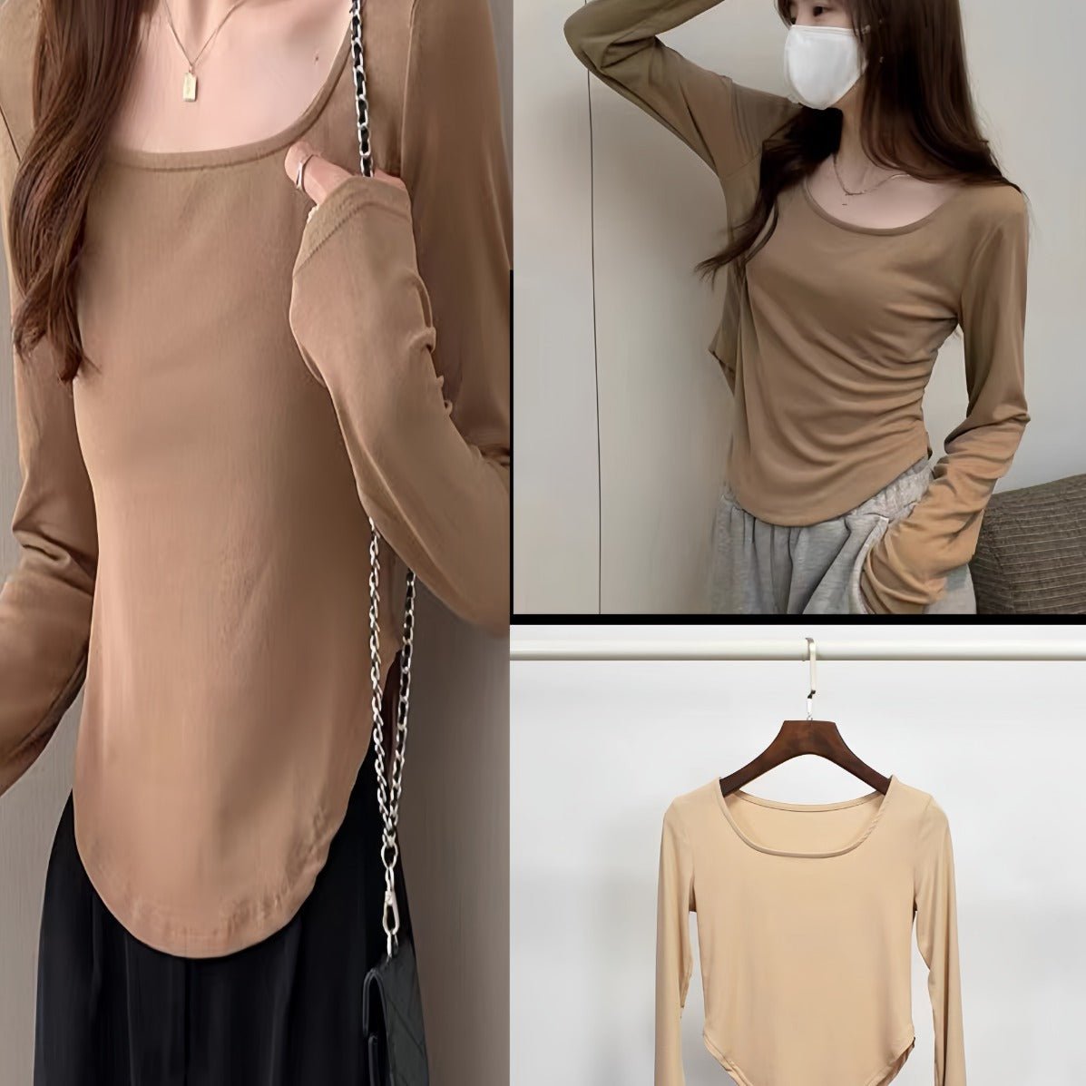 Y2K Khaki Irregular Slim Knit Top | Wholesale - Y2K Girlstyle