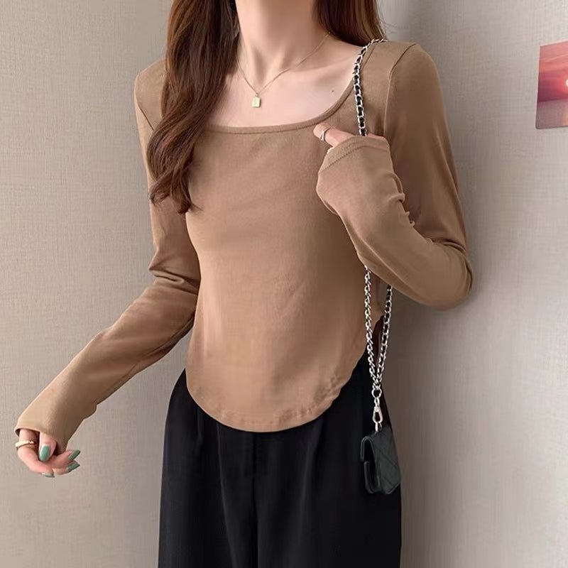 Y2K Khaki Irregular Slim Knit Top | Wholesale - Y2K Girlstyle