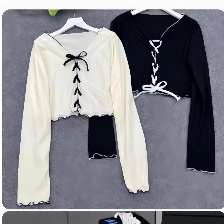 Y2K Lace - Up Fungus Edge Long - Sleeve Knit Top | Wholesale - Y2K Girlstyle