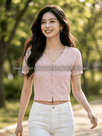 Y2K Pearl Button Floral Knit Crop Top | 3 Color Mix | MOQ 50pcs - Y2K Girlstyle