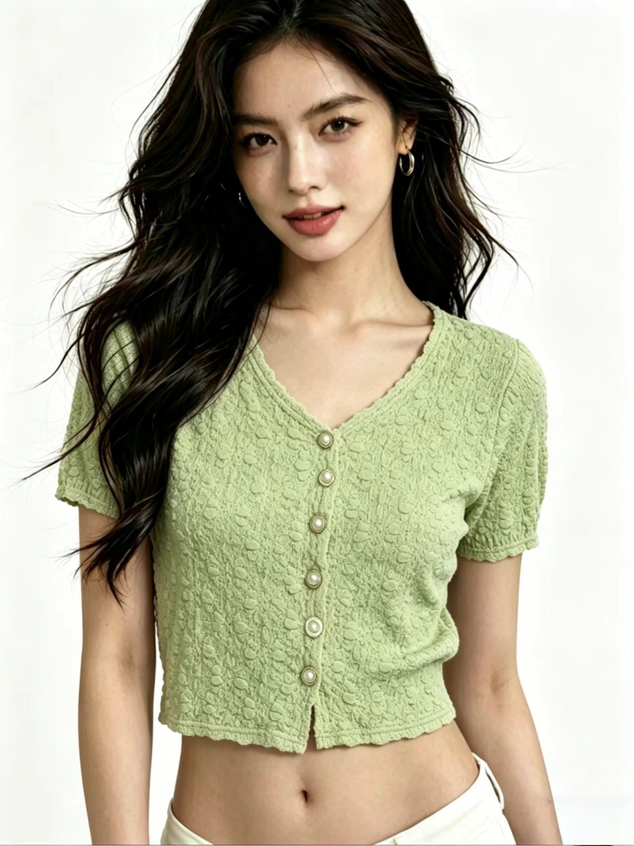 Y2K Pearl Button Floral Knit Crop Top | 3 Color Mix | MOQ 50pcs - Y2K Girlstyle